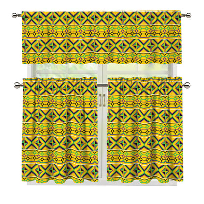 Asante Kente Pattern Print 3 Piece Kitchen Curtains