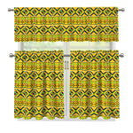 Asante Kente Pattern Print 3 Piece Kitchen Curtains