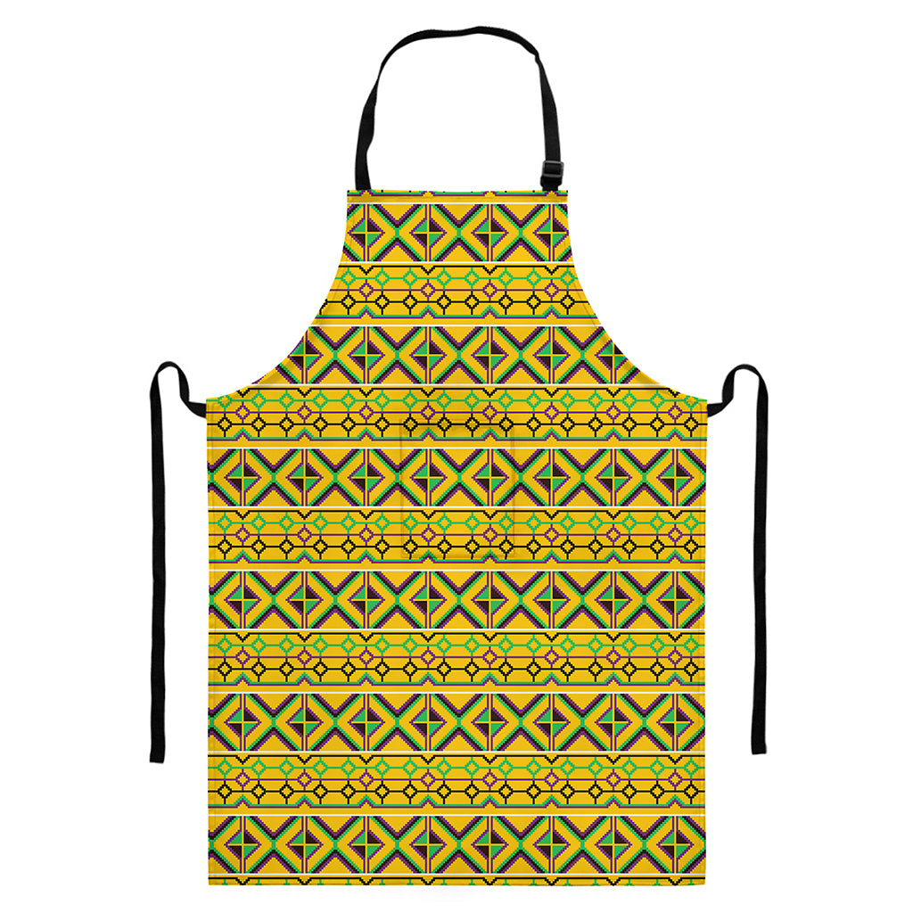 Asante Kente Pattern Print Bib Apron With Pocket