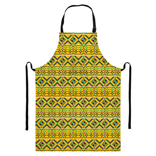 Asante Kente Pattern Print Bib Apron With Pocket