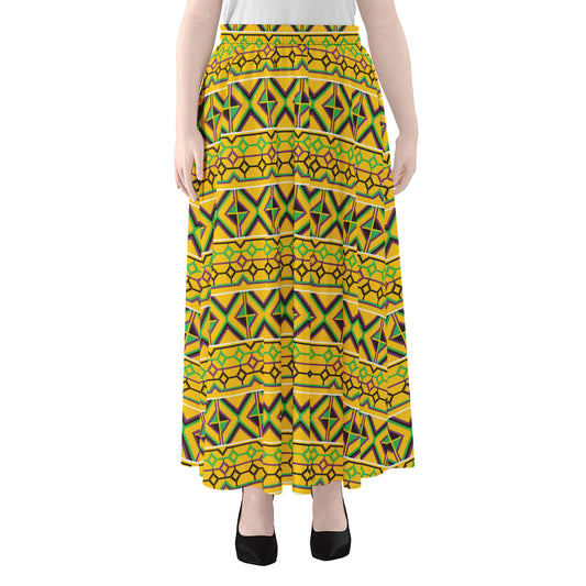 Asante Kente Pattern Print Chiffon Maxi Skirt
