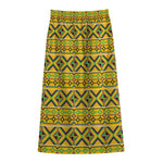 Asante Kente Pattern Print Cotton Front Slit Maxi Skirt