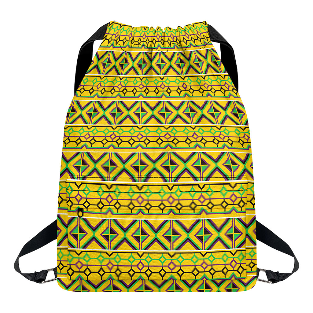 Asante Kente Pattern Print Drawstring Backpack
