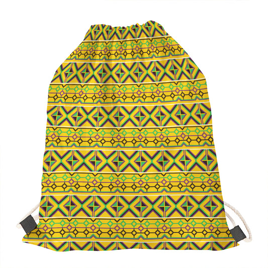 Asante Kente Pattern Print Drawstring Bag