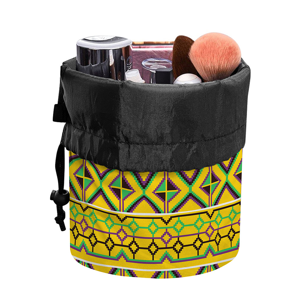 Asante Kente Pattern Print Drawstring Makeup Bag