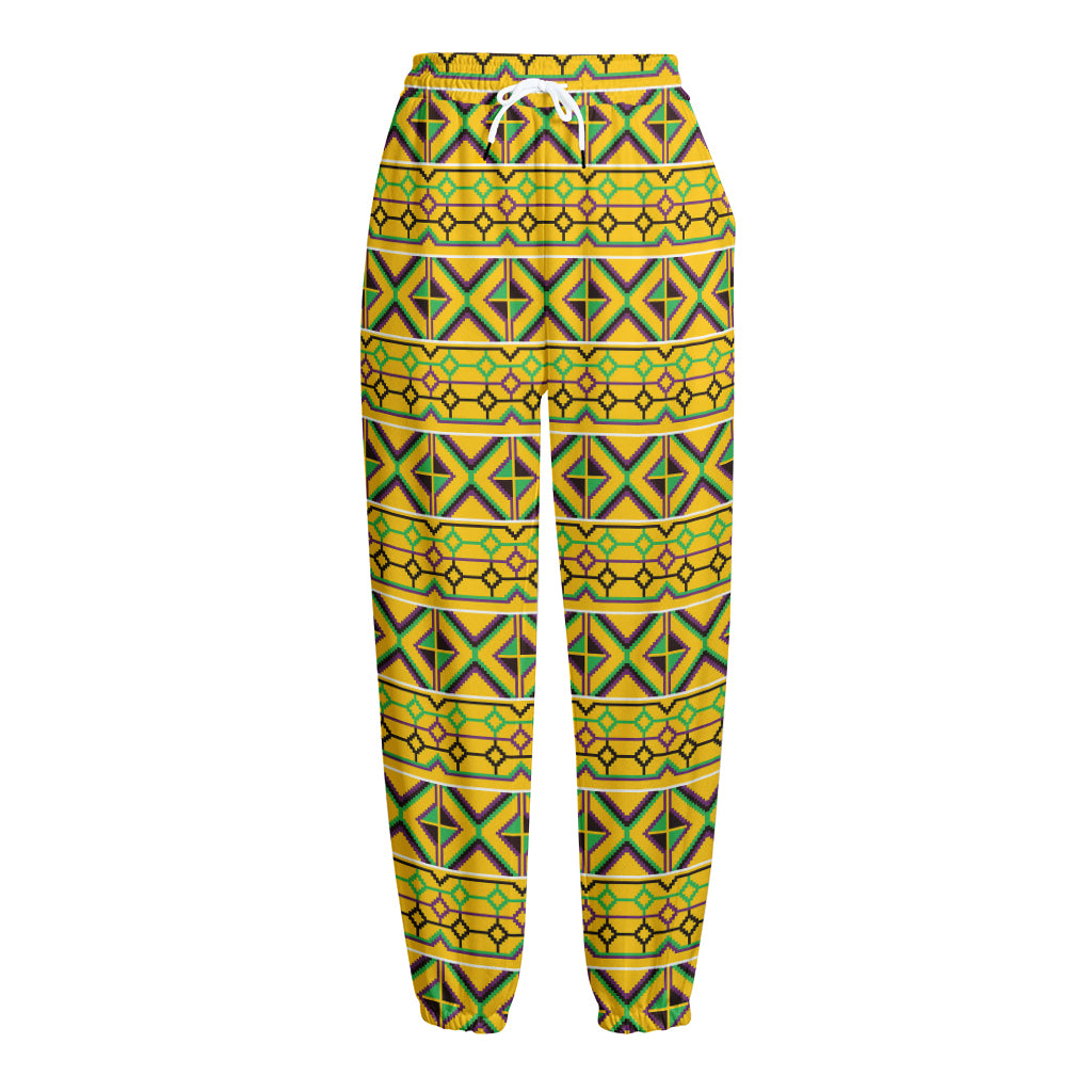 Asante Kente Pattern Print Fleece Lined Knit Pants