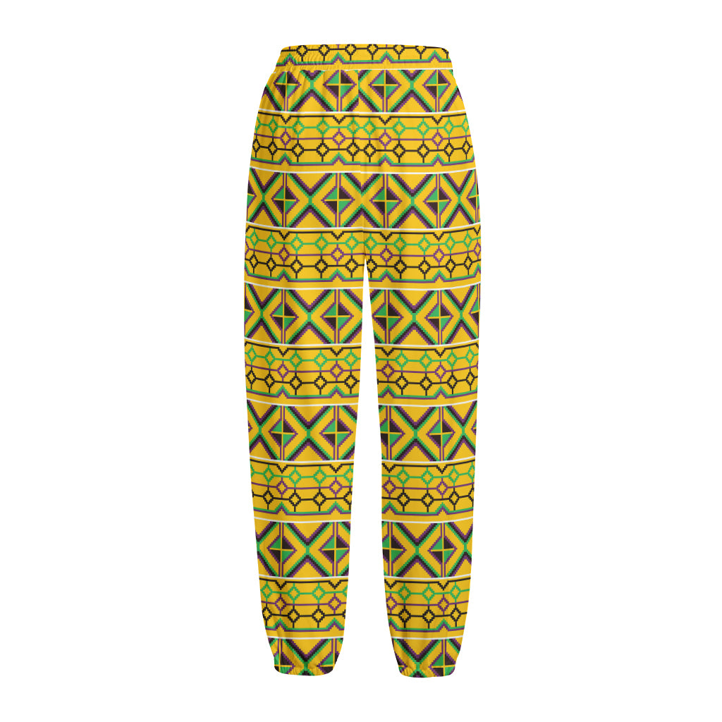 Asante Kente Pattern Print Fleece Lined Knit Pants