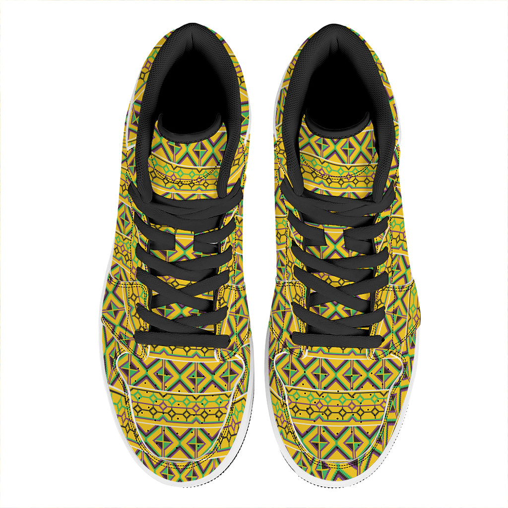 Asante Kente Pattern Print High Top Leather Sneakers