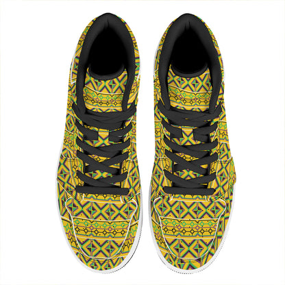 Asante Kente Pattern Print High Top Leather Sneakers