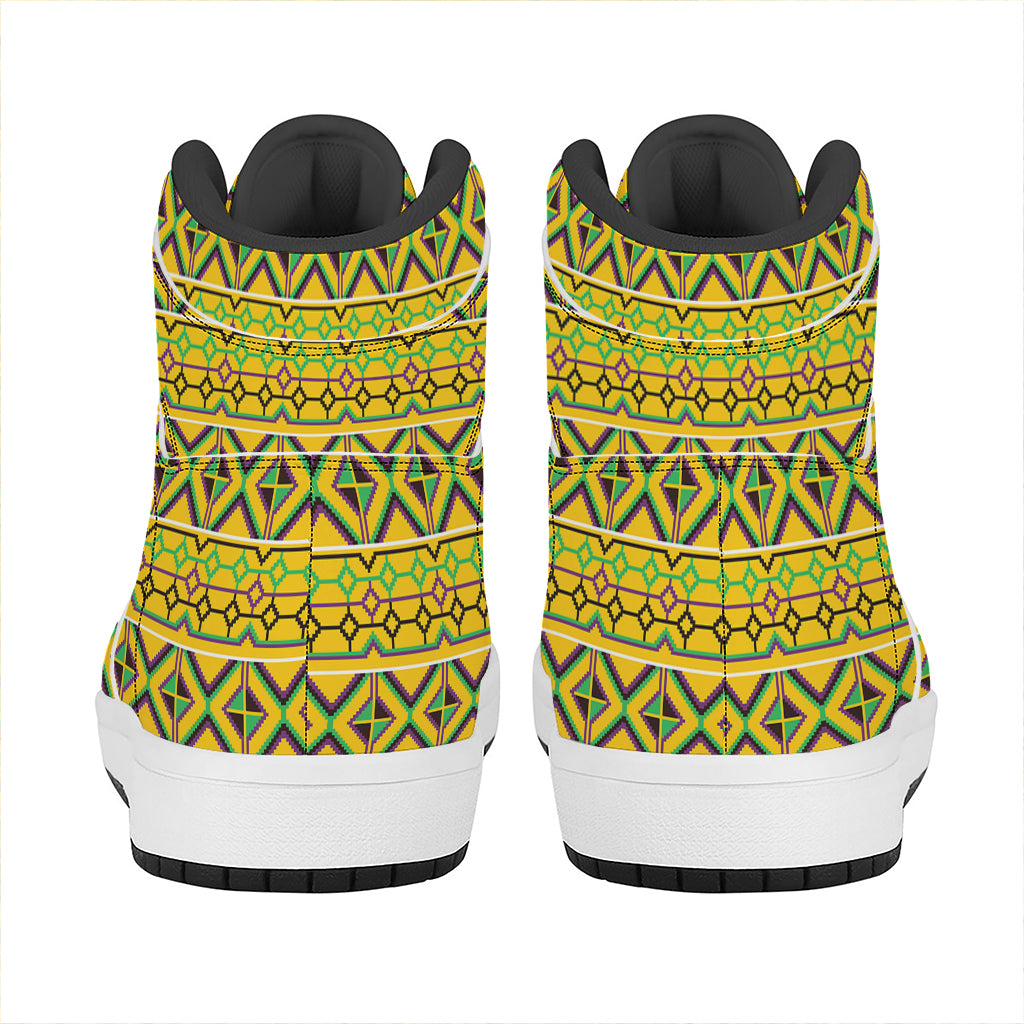 Asante Kente Pattern Print High Top Leather Sneakers
