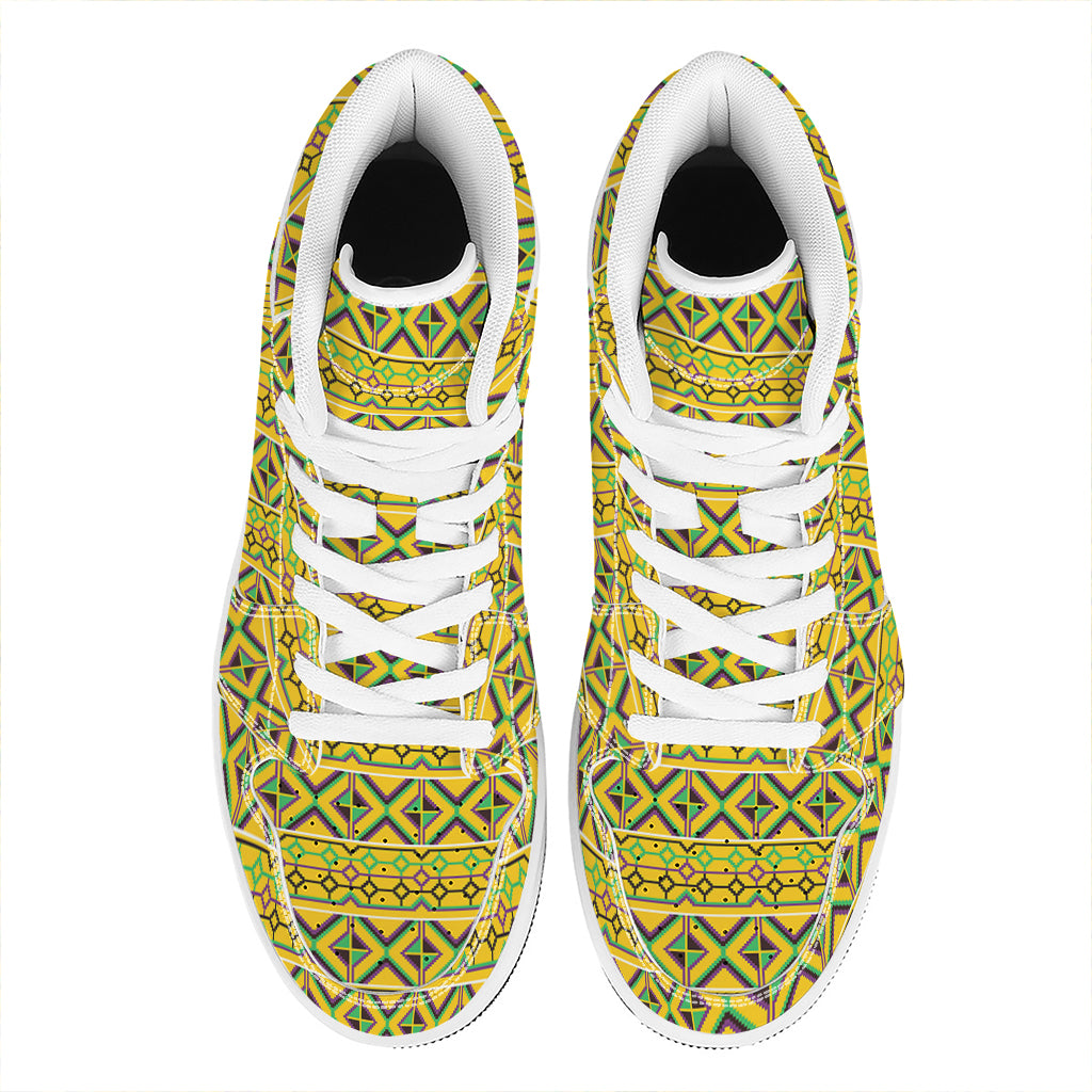 Asante Kente Pattern Print High Top Leather Sneakers