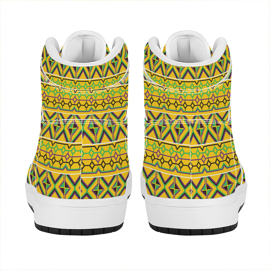 Asante Kente Pattern Print High Top Leather Sneakers