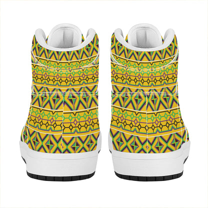 Asante Kente Pattern Print High Top Leather Sneakers