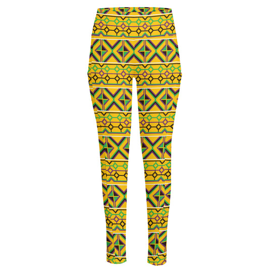 Asante Kente Pattern Print High-Waisted Pocket Leggings