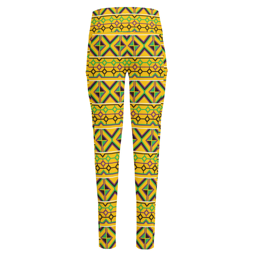 Asante Kente Pattern Print High-Waisted Pocket Leggings