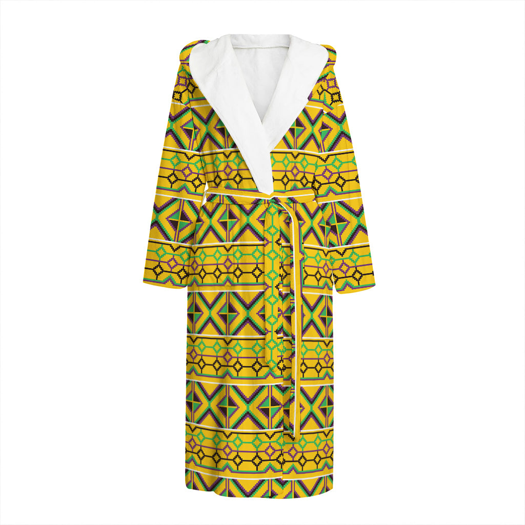 Asante Kente Pattern Print Hooded Bathrobe