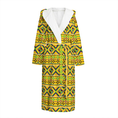 Asante Kente Pattern Print Hooded Bathrobe