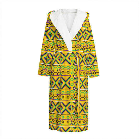 Asante Kente Pattern Print Hooded Bathrobe