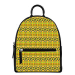 Asante Kente Pattern Print Leather Backpack