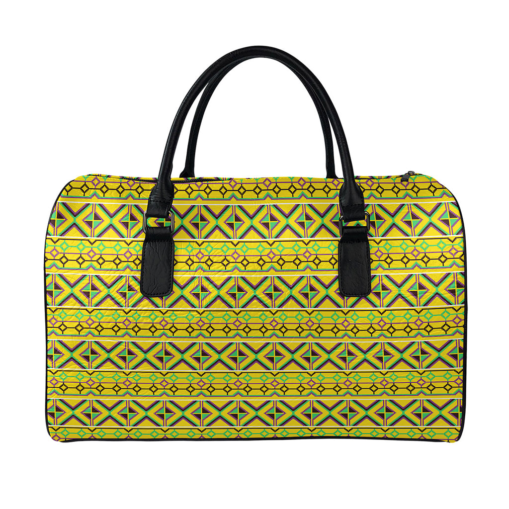 Asante Kente Pattern Print Leather Duffle Bag