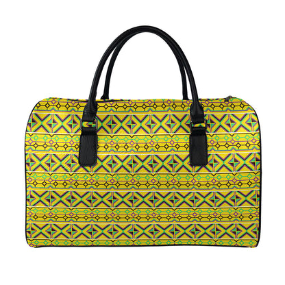 Asante Kente Pattern Print Leather Duffle Bag