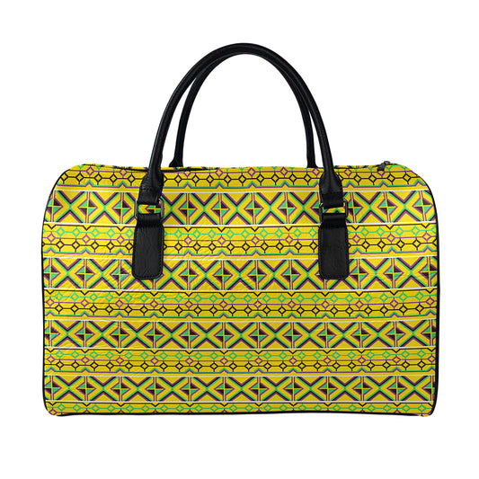 Asante Kente Pattern Print Leather Duffle Bag
