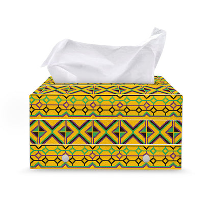 Asante Kente Pattern Print Leather Tissue Box Cover