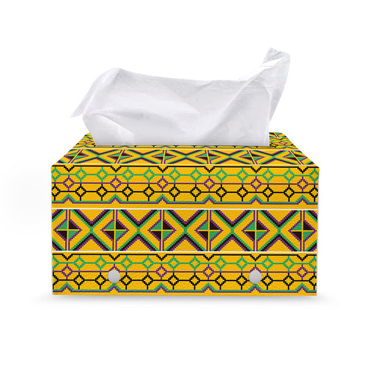 Asante Kente Pattern Print Leather Tissue Box Cover