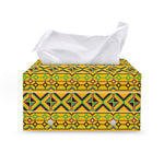 Asante Kente Pattern Print Leather Tissue Box Cover
