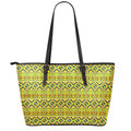 Asante Kente Pattern Print Leather Tote Bag With Zipper