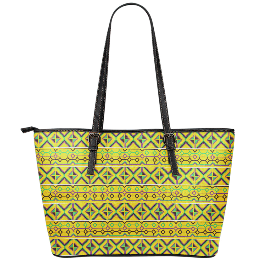 Asante Kente Pattern Print Leather Tote Bag