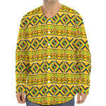 Asante Kente Pattern Print Long Sleeve Baseball Jersey