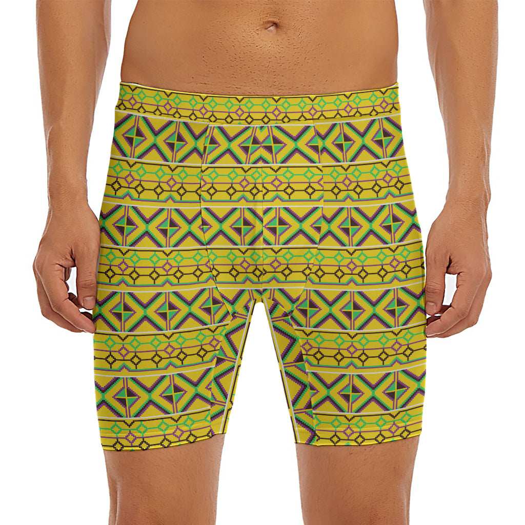 Asante Kente Pattern Print Men's Long Boxer Briefs