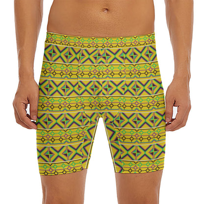 Asante Kente Pattern Print Men's Long Boxer Briefs