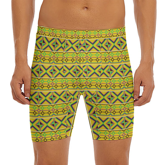 Asante Kente Pattern Print Men's Long Boxer Briefs
