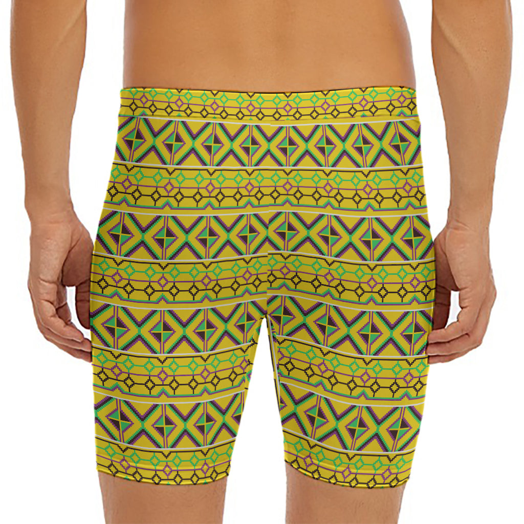 Asante Kente Pattern Print Men's Long Boxer Briefs