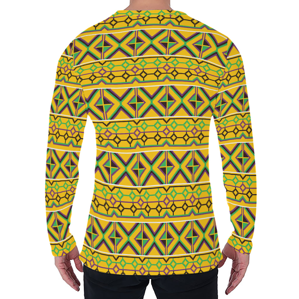 Asante Kente Pattern Print Men's Long Sleeve T-Shirt