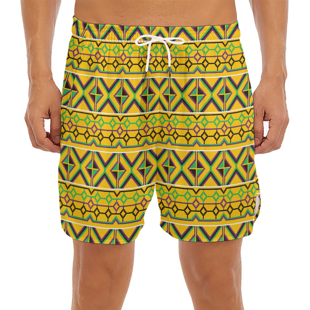 Asante Kente Pattern Print Men's Split Running Shorts