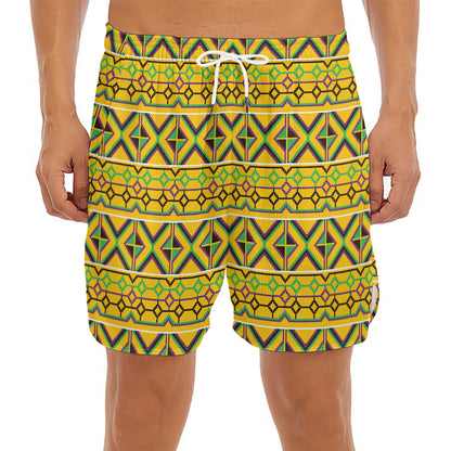 Asante Kente Pattern Print Men's Split Running Shorts