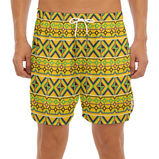 Asante Kente Pattern Print Men's Split Running Shorts