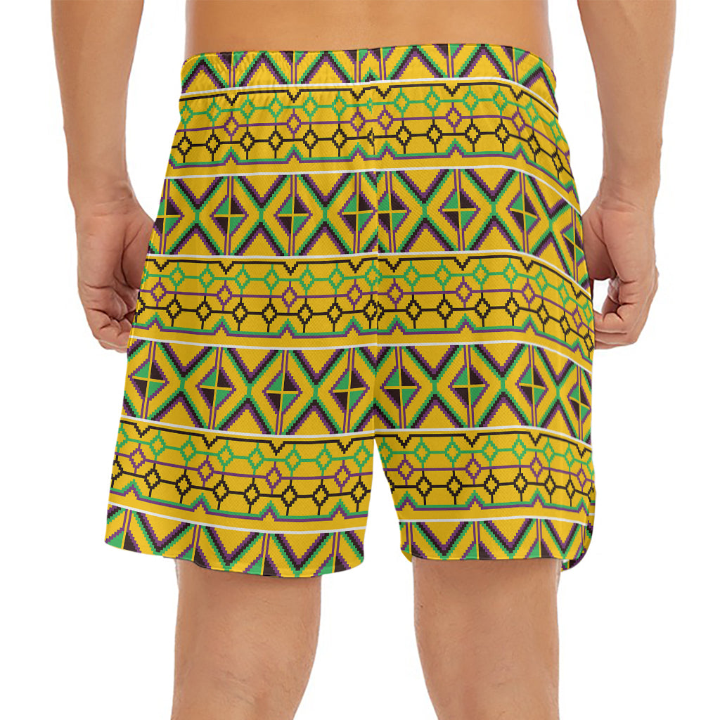 Asante Kente Pattern Print Men's Split Running Shorts