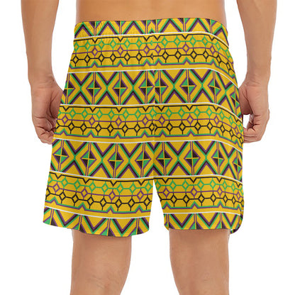 Asante Kente Pattern Print Men's Split Running Shorts