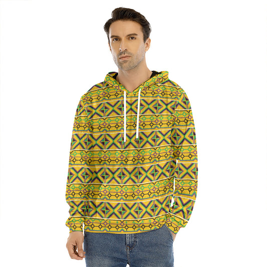 Asante Kente Pattern Print Men's Velvet Pullover Hoodie