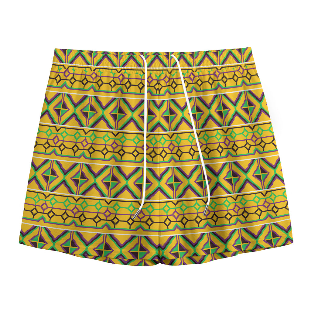 Asante Kente Pattern Print Mesh Shorts