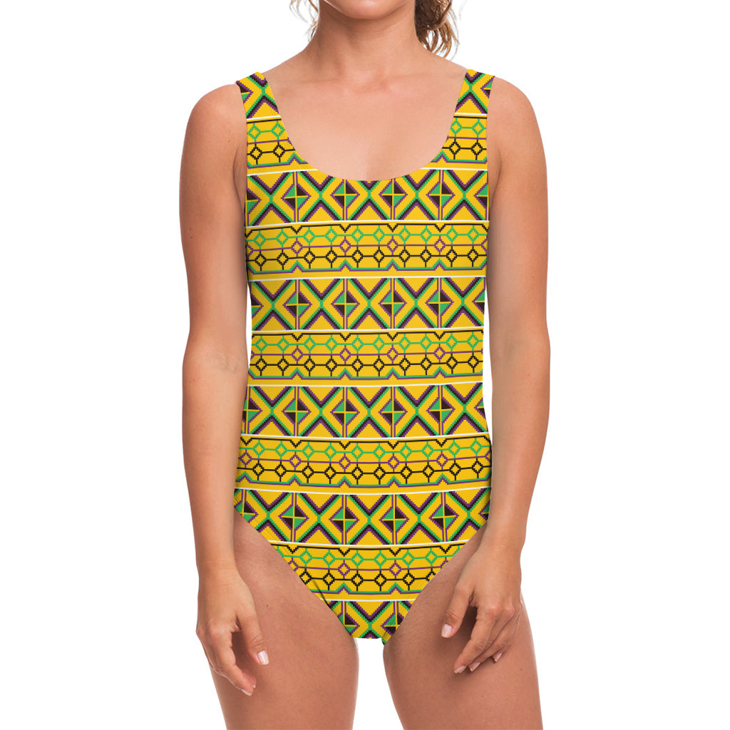 Asante Kente Pattern Print One Piece Swimsuit