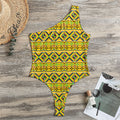 Asante Kente Pattern Print One Shoulder Bodysuit