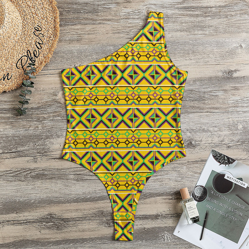 Asante Kente Pattern Print One Shoulder Bodysuit