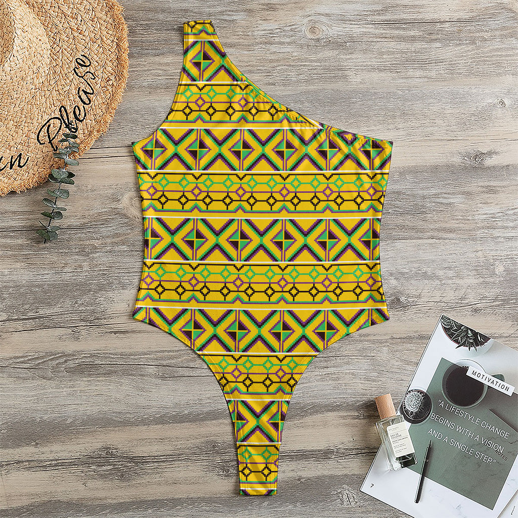 Asante Kente Pattern Print One Shoulder Bodysuit