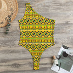 Asante Kente Pattern Print One Shoulder Bodysuit