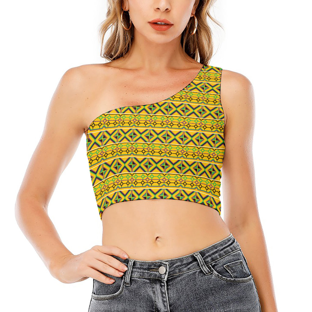 Asante Kente Pattern Print One Shoulder Crop Top
